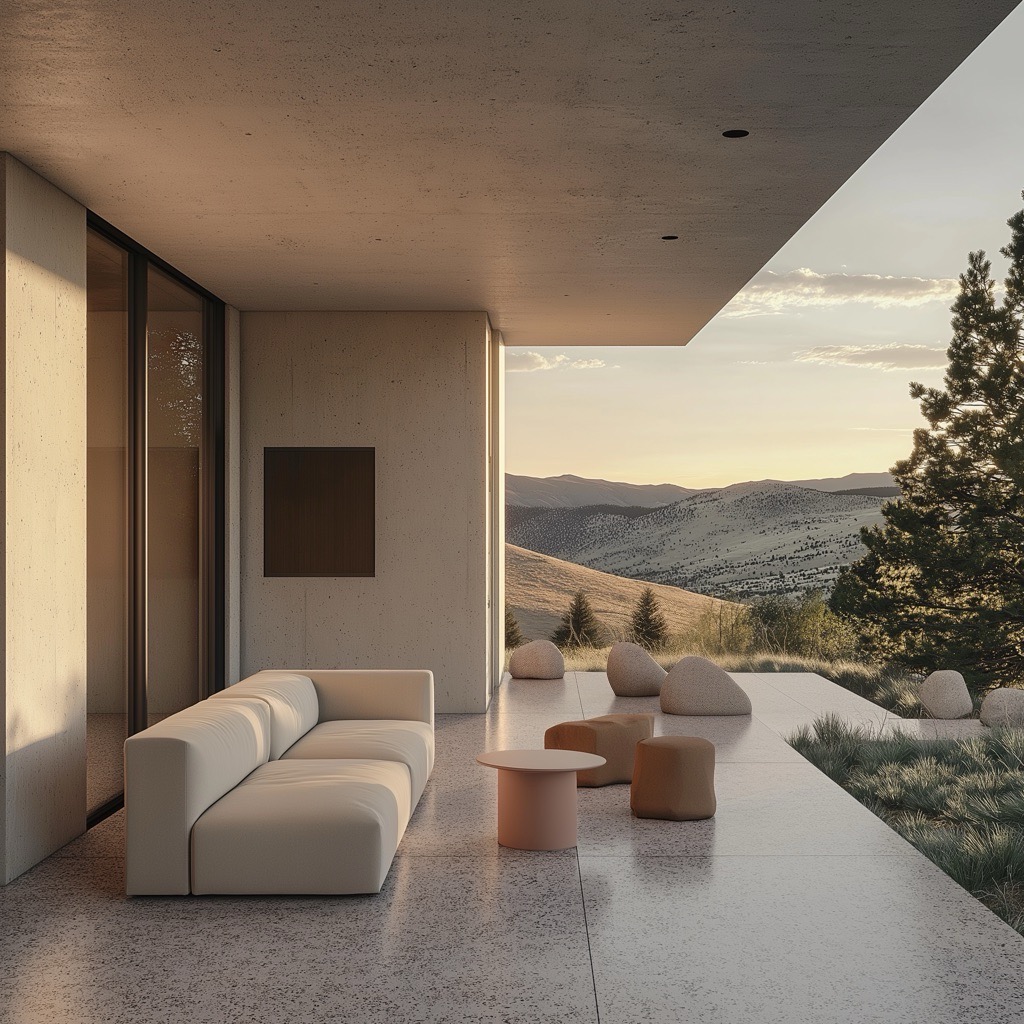 Spacious outdoor living area with cozy seating and lush landscaping, perfect for relaxation and entertaining.